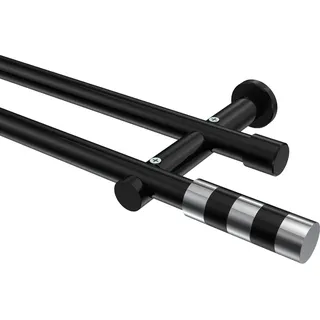 Interdeco GARDINENSTANGE Platon Mavell 540 cm (geteilt in 3 x 180 cm), 2-läufig (ohne Ringe), 20 mm Ø Schwarz