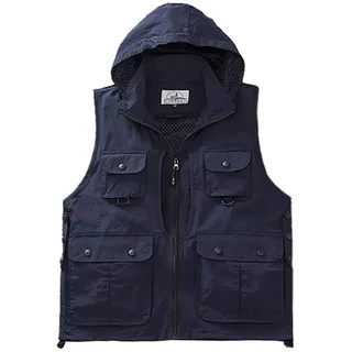 Daoba Herren Schnell Trocknend Outdoor Weste mit Kapuze Multifunktionsweste mit Vielen Taschen Angel-Westen für Jagd Camping Fotografie Wasserdicht
