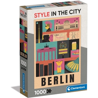 Clementoni 39845 Style in The City Berlin – 1000 Teile – Puzzle, Stadtpuzzle, Illustrationen des Autors, vertikal, Spaß für Erwachsene, hergestellt in Italien, Mehrfarbig