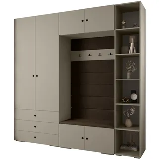 Abiks Möbel Garderoben-Set, Kaschmir, Braun, Schwarz, Holz, Nachbildung, 2-Sitzer, 13 Fächer, 240x236.7x47 cm, Garderobe, Garderoben-Sets & Serien, Garderoben-Sets