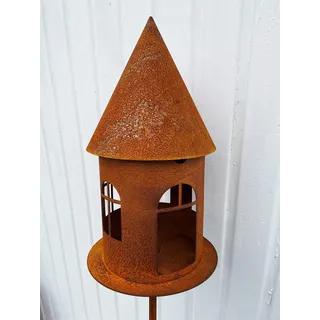 Vogelhaus XXL zum Beleuchten 45x26cm + Stab Gartenstecker Edelrost Gartendeko Windlicht Teelicht Futterhaus Metall Rost