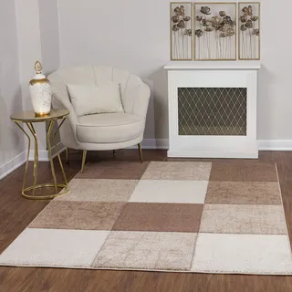 Livabliss Alfaro Teppich Wohnzimmer Boho - Groß 120x170 cm für Schlafzimmer, Esszimmer - Geometrisches Muster, Skandinavisch Modern in Braun, Beige, Weiß