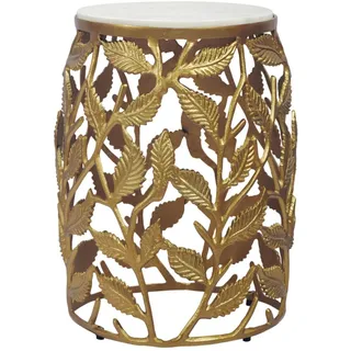 FineBuy FineBuy, Beistelltisch in Gold Marmor Wohnzimmertisch Alu Sofatisch Couchtisch Rund Metall (40 x 46 cm)