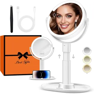 B Beauty Planet Beleuchteter Makeup Spiegel 30X Vergrößerungsspiegel Mit 3 Farbl