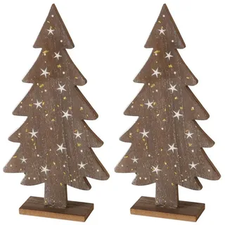 BOLTZE Dekoobjekt 2tlg. Tanne CASTANO braun mit Sternen H40cm Weihnachtsbaum aus Holz