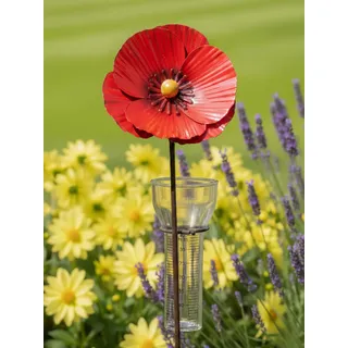 Pommerntraum ® | Regenmesser Niederschlagsmesser Pluviometer Gartendekoration Gartenstecker Mohn Klatschmohn (rote Mohnblüte)