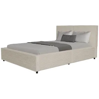 Juskys Polsterbett Salerno 140 x 200 cm Cord Creme, modernes Design & pflegeleicht