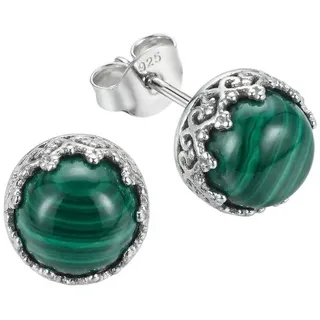 mantraroma Paar Ohrstecker Ohrstecker NAPULO aus 925 Silber mit Malachit (Paar, Paar Ohrringe mit Schmuckbeutel), 925 Sterling Silber Ohrringe für Damen grün