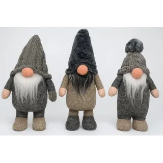Hausleben Winterwichtel Trio 15 cm – 3er Set – Skandinavische Weihnachtsdeko – Deko Wichtel Grau & Beige mit Bart & Strickmütze – Weihnach...