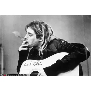 Kurt Cobain-Smoking) &Gitarre mit Black White, Musik Poster, Poster-Print, Kollektionen, 92 x 61 cm