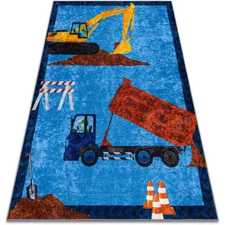 rugsx Kinderteppich JUNIOR 51827.803 LKW, Bagger für Kinder Anti-Rutsch - blau 160x220 cm
