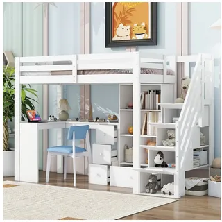 STILVORA Hochbett 90×200 mit Bücherregal & treppe,Bett mit Schreibtisch,ohne matratze (Hochbett 90x200 cm mit Schreibtisch, Schubladen & Stauraum., Hochbett 90x200 cm) ohne Matratze