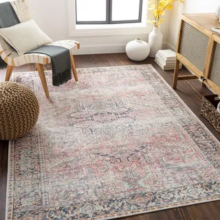 Livabliss Rotterdam waschbar in der Waschmaschine - Vintage Groß für Wohnzimmer 160x213 cm, Schlafzimmer, Küche - Orientalischer Boho e, Rosa, Blau, Beige