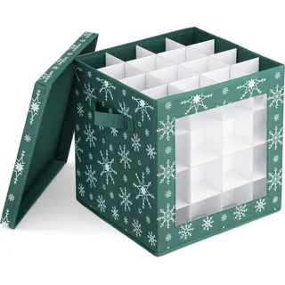 Navaris Aufbewahrung für Weihnachtskugeln - Weihnachtskugel Aufbewahrung mit 64 Fächer - Aufbewahrungsbox für Weihnachtskugeln mit Deckel - - dunkelgrün