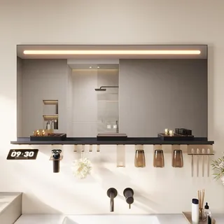 SONNI LED Badspiegel 120x60 cm, LED Wandspiegel mit Ablage 120 cm, 3 einstellbare Lichtfarben, Anti-Beschlag und Speicherfunktion