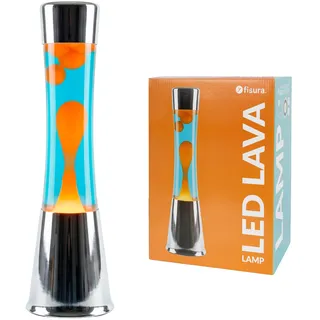 Fisura - LED-Lavalampe, Blau, Orange und Chrom, Retro-Design | Entspannende Deko-Lavalampe. Wohndeko und Geschenkidee. 11,5 × 41,5 cm.