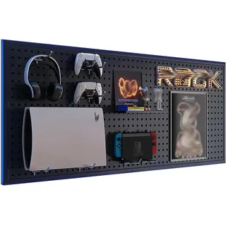 zktoermn Pegboards Aus Metall, Wandmontage Display Pegboard Panel Kits Peg Board Organizer mit 10 Haken für Craft Room Büro Werkstatt Garage (Farbe : Schwarz, Größe : 100x50cm)