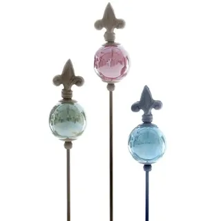 ETC dekorativer ausgefallener Gartenstecker Motiv Lilie Metall mit farbigen Kugeln in weinrot grün Aqua im 3-er Set