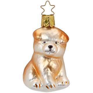 Christbaumschmuck Glas 7cm Hund Chow Chow mundgeblasen handbemalt Weihnachtskugeln weiß orange
