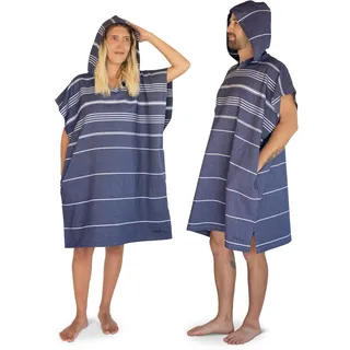 LeStoff Badeponcho - 100% Bio-Baumwolle - Leicht, Saugstark, Schnelltrocknend, Strandponcho Kapuze, Handtuchponcho, Surfponcho, Umkleideumhang, Handtuchkleid, Duschponcho, Umziehponcho, (Navy, S)