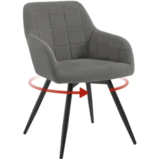 WOLTU drehbarer Esszimmerstuhl, Samt gepolsterter ergonomischer Küchenstuhl mit Metallbeinen, Esszimmerstuhl mit Rücken- und Armlehnen, für Küche, Wohnzimmer, Balkon, Dunkelgrau, EZS85dgr-1