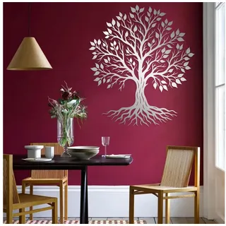 Jumpeak Wanddekoobjekt Wanddekoration „Baum des Lebens“, Tropfenförmige Blätter, üppiger Baum, Metall, 4 Farben, 2 Größen,Naturstil, Linienkunst, Dichten Wurzeln silberfarben 52 cm x 60 cm