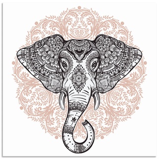 Wandbild ARTLAND "Vintage Mandala Elefant" Bilder Gr. B/H: 100 cm x 100 cm, Wandaufkleber - Vinyl Wildtiere quadratisch, 1 St., weiß Kunstdrucke als Alubild, Leinwandbild, Wandaufkleber oder Poster in versch. Größen