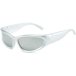LJCZKA Vintage Sonnenbrille Wrap Around für Herren Damen - Futuristisch Sonnenbrillen Radsportbrille Sport Fahrradbrille mit UV-Schutz - 43 mm x 72 mm