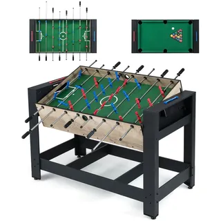 Costway 2in1 Multi-Spieltisch, Tischfußball mit Billardtisch, Kickertisch Billard mit Bälle, Queue, Dreieck, Bürste Kreide,