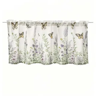 Coonoor Scheibengardine Kurzgardine mit Blumen Schmetterlinge Scheibengardinen weiß 150 cm x 60 cm
