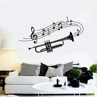 Trompete Musical Wandaufkleber Kindergarten Kinderzimmer Instrument Music Notes Vinyl Wandtattoo Wohnzimmer Küche Dekoration 57X99 Cm
