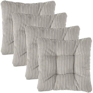 Traumnacht Cozy Cord Stuhlkissen 4er Set 38 x 38 x 6 cm, Sitzkissen mit Cordbezug für Gartenstuhl, Küche & Esszimmer, Indoor & Outdoor, kieselgrau
