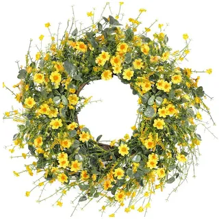 Diwzbyn Dekokranz Frühlings- und Sommer-Türkranz, künstlicher -Margeritenkranz,45cm, für Haustür, Fenster, Wand, Hochzeit, Bauernhaus- und Festdekoration gelb