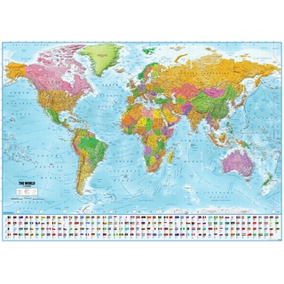 Close Up XXL Premium Riesen Weltkarte Poster, aktuelle Version mit Flaggen (140x100 cm) Top Qualität - MAPS IN Minutes