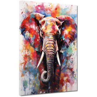Kunstwelten24 Leinwandbild Wandbild Pop Art Elefant Abstract Colour Pop Art XL Kunstdruck Größe 135x180x4cm