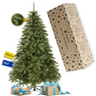 Künstlicher Weihnachtsbaum 220 cm PVC Fichte für Weihnachtsdeko im Wohnzimmer, dichter realistischer Skandinavischer Tannenbaum inkl. stabilem Metallständer SPRINGOS
