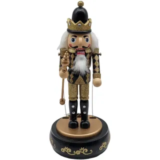 Figur Nussknacker Spieluhr schwarz/gold Dekofigur Weihnachten Volkskunst Soldat