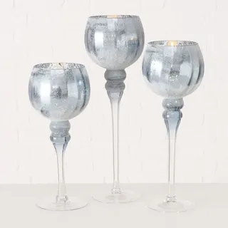 Boltze Windlicht Manou Glas lackiert blau geeist 3er Set H 30-35-40cm