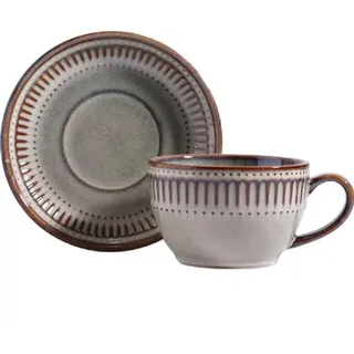 Huiyiwert Cappuccinotasse Set 250ml Kaffeetasse mit Untertasse Teetasse modernes Design Espressotasse Mokkatasse Kaffeeservice dickwandige Tasse (Grau)
