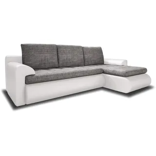 Ecksofa Santi - Polsterecke L-Form, Schlafsofa mit Bettkasten, Couchgarnitur mit Schlaffunktion, Couch, Sofa, Sofagarnitur (Weiß + Grau (Madryt 120 + Berlin 01), Ecksofa Rechts)