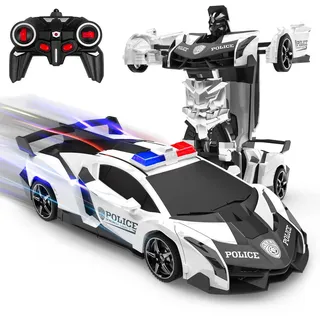 Ferngesteuertes Auto, 2 in 1 Transformator RC Roboter Polizeiauto Auto