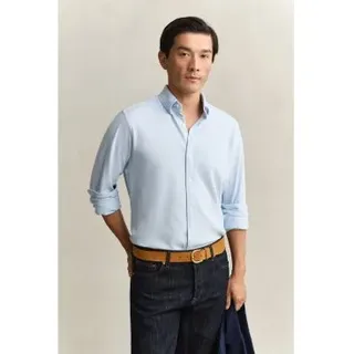 Gant für Herren. 3250271 Blaues Regular Fit Hemd aus elastischem Piqué-Strick (XXL), Lässig, Baumwolle, Langarm