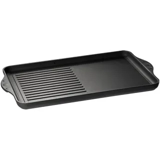 Eurolux Aluguss Teppanyaki Grillplatte 43 x 28 cm - Guss-Bratplatte für alle Herdarten inkl. Induktion & Grill - Antihaftversiegelung - glatt/gerippte beschichtete Oberfläche - Made in Germany