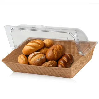 Mahlzeit Brotkorb Rattan Brotkorb mit Rolltop-Deckel, 54 x 36 x 26 cm, geflochten, Kunststoff, (1-tlg), Leicht zu reinigen braun