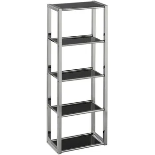 Wandregal, Schwarz, Edelstahl, Metall, Glas, 5 Fächer, 30x82x17 cm, hängend, Küchen, Küchenmöbel, Küchenregale