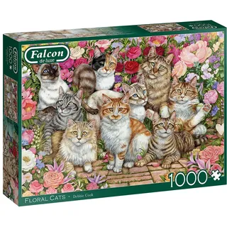 Jumbo 11246 Falcon de Luxe Katzen in Blumen, 1000-teiliges Puzzle