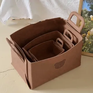 [aufbewahrungsk√∂rbe] Faltbarer Filzkorb Mit Griffen Zum Waschen Von Kleidung Und Spielzeug, Rot-braunes Bärenmuster, 36 Cm