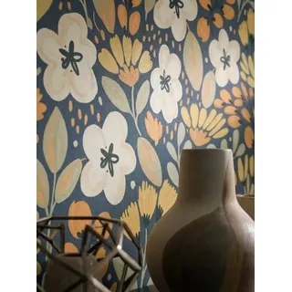 Newroom Vliestapete Orvana Blau Tapete Vliestapete Blumen, strukturiert, Mustertapete blau