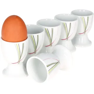 Van Well I 6er Set Eierbecher Fashion rund I 6 Personen I Becher Ø 4,7 cm I hoher Eier-Ständer I Egg Cup I abstrakte Streifen pink-grün-grau-schwarz I Porzellan-Geschirr