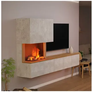 GLOW FIRE Elektrokamin CW5 Links Wasserdampf Kamin- Wohnwand mit Kamin, Sideboard mit Kamin, Wasserdampfkamin mit 3D Feuer und Knisterfunktion grau